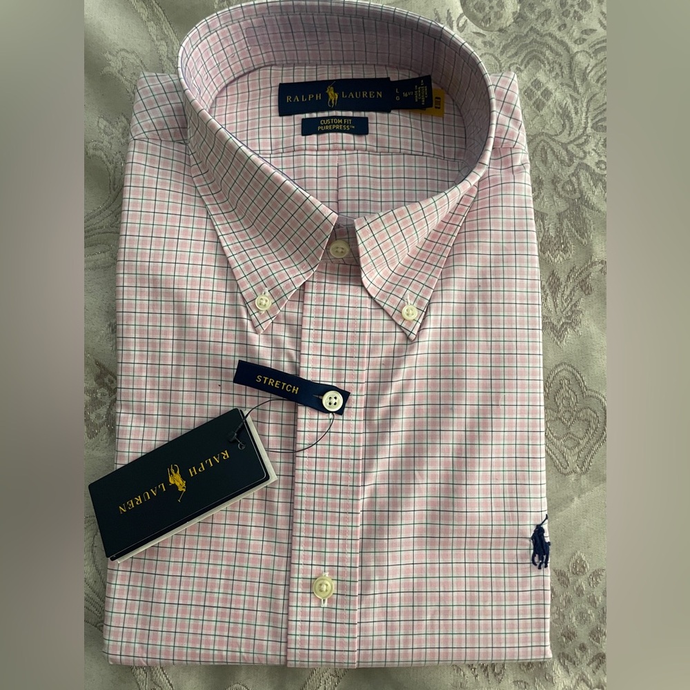 Pink striped dress shirt Polo Large 16 1/2